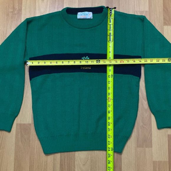 Quill's Woolen Market Ireland Green Blue Hand Knit Cable Knit Sweater Men Small - Picture 7 of 7